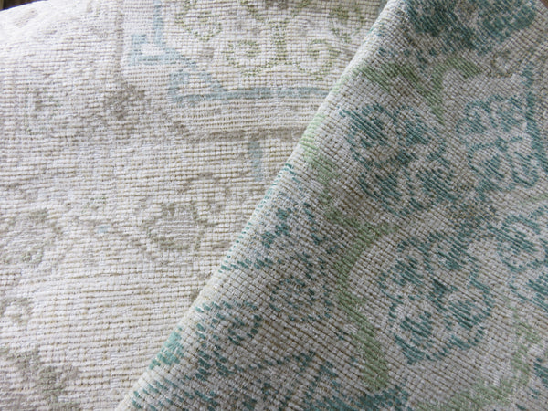 cream and teal kilim motif chenille pillow cover