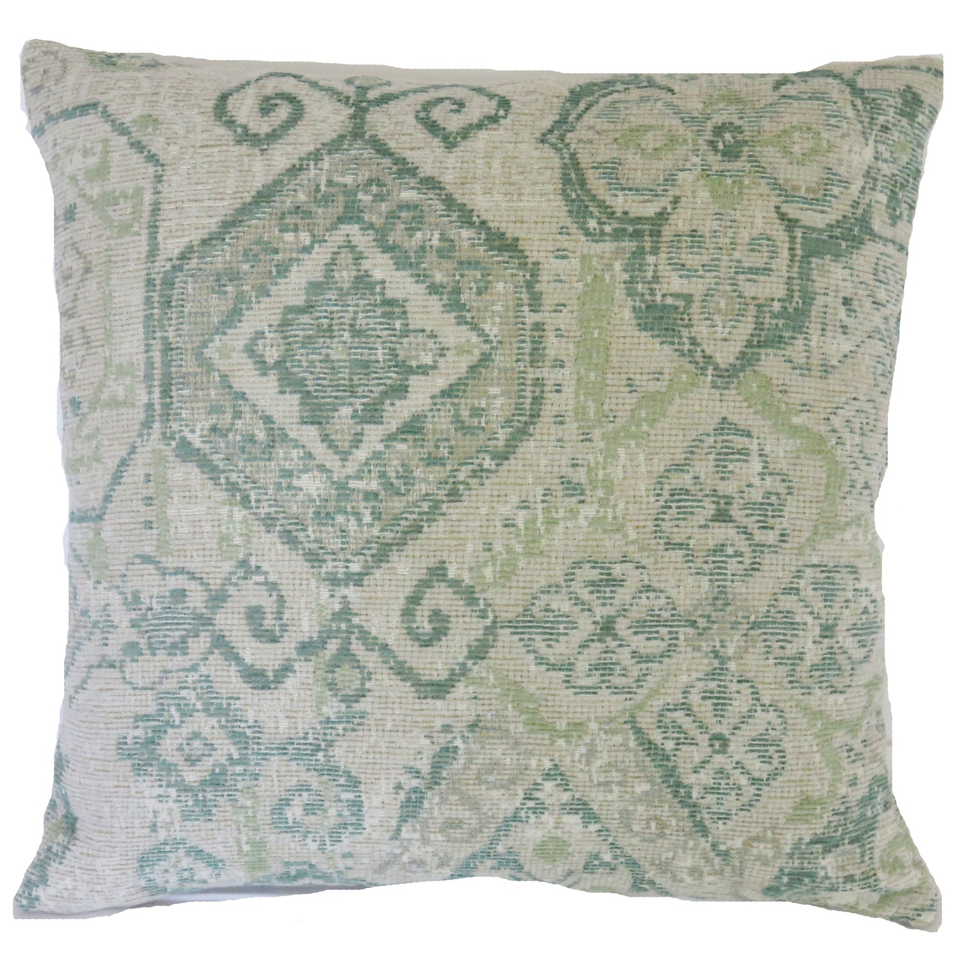 cream and teal kilim motif chenille pillow cover