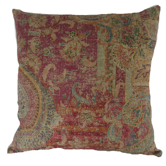 dark red paisley linen pillow cover