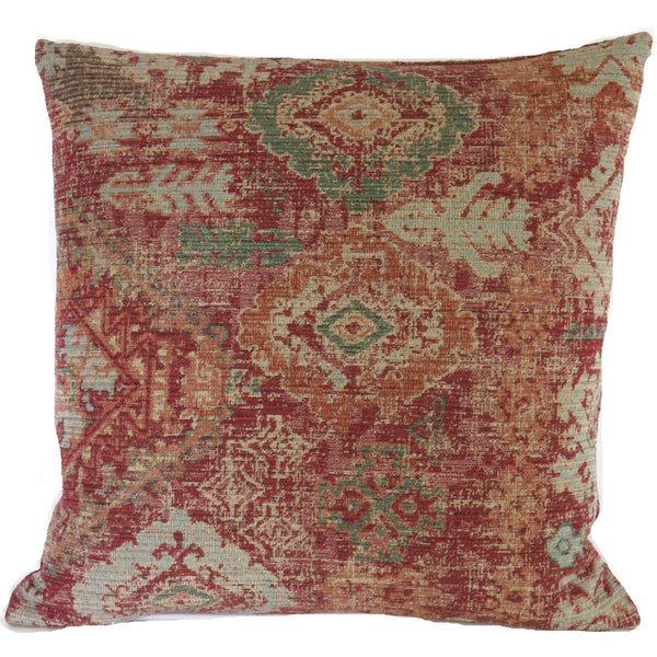 dark  red and teal kilim pattern throw pillow made from zanzar spice 