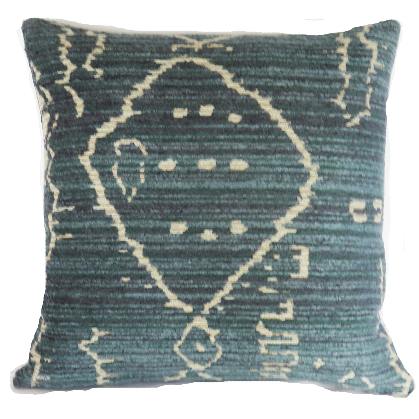 Denim Blue and Beige Tribal Chenille Pillow Cover
