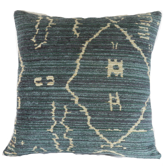 Denim Blue and Beige Tribal Chenille Pillow Cover