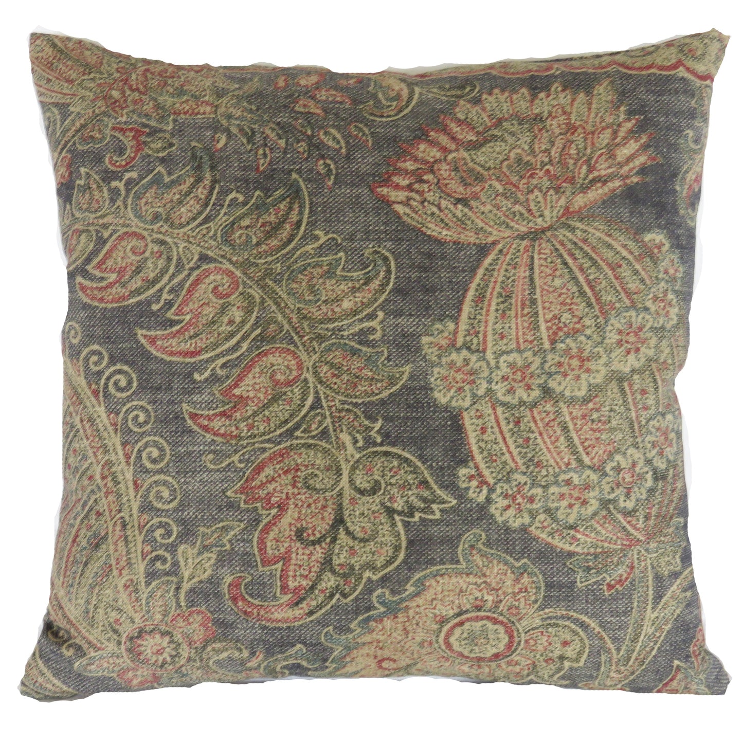 Denim Blue Indienne Floral and Paisley Pillow Cover,  Loggia in Azure