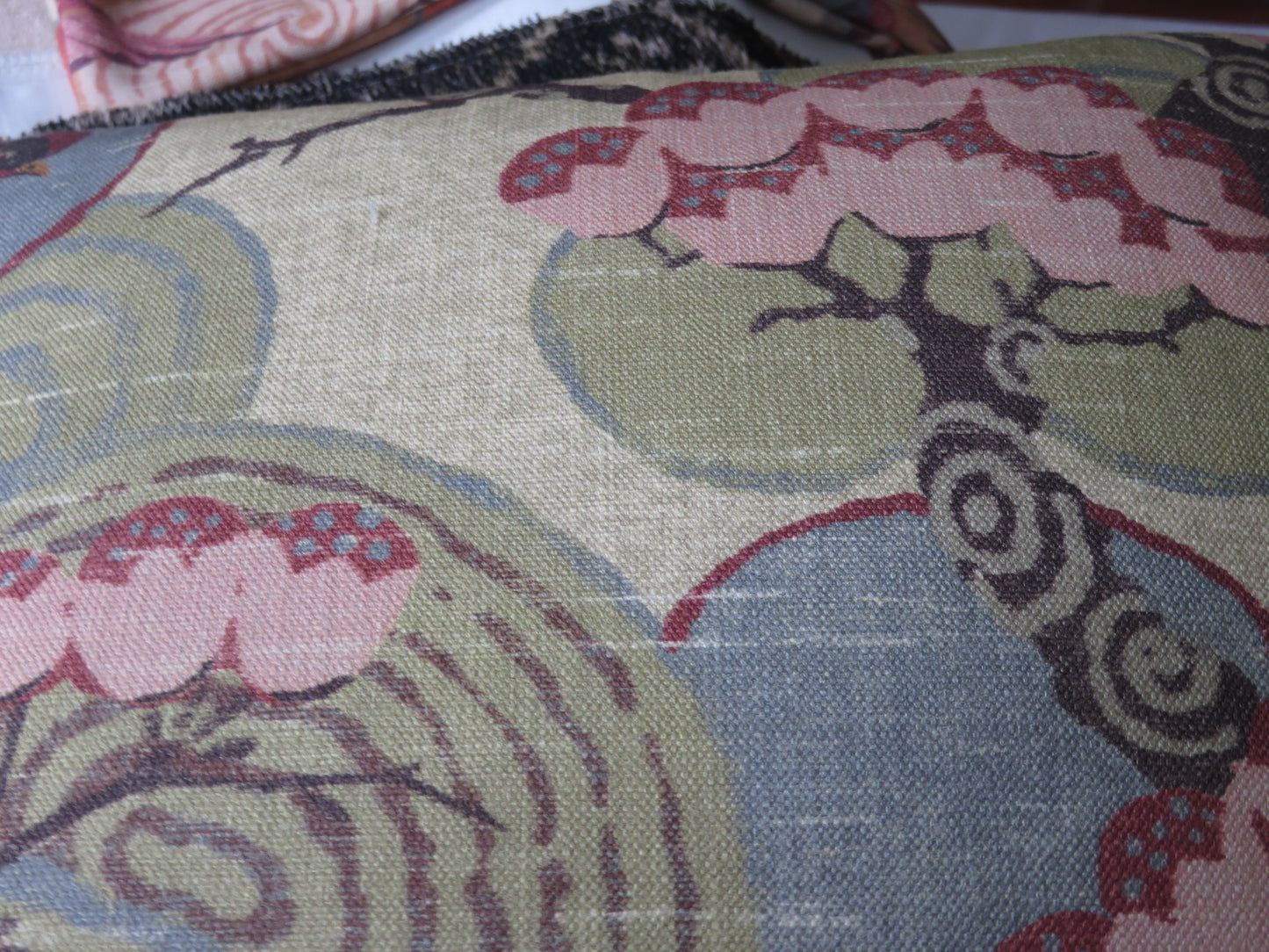 Tan, Green, Pink Asian Birds Pillow Cover,  Kyomi in Document