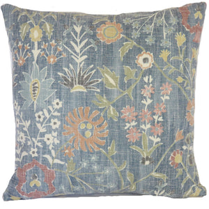 faded denim blue wildflower pillow cover