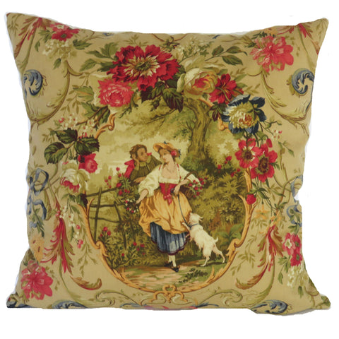 tan toile pillow cover made from richloom fragonard