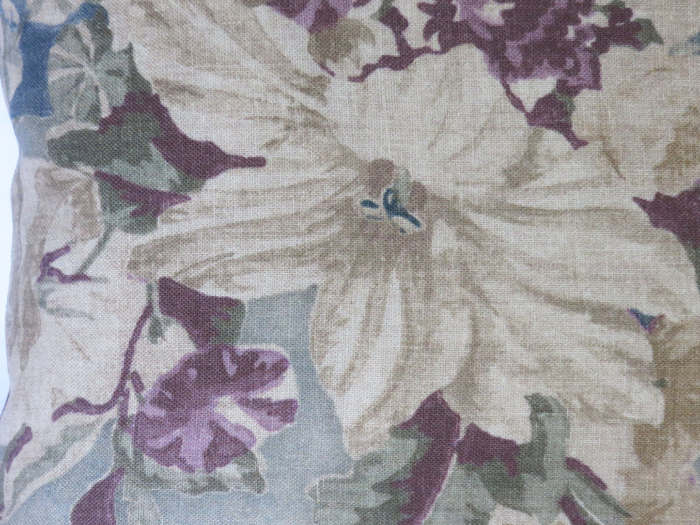 fresco floral pillow cover in sage green, purple, gold, cream and blue