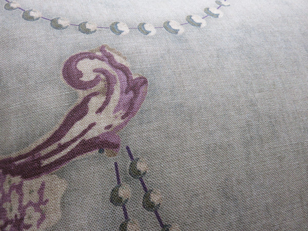 fresco floral pillow cover in sage green, purple, gold, cream and blue