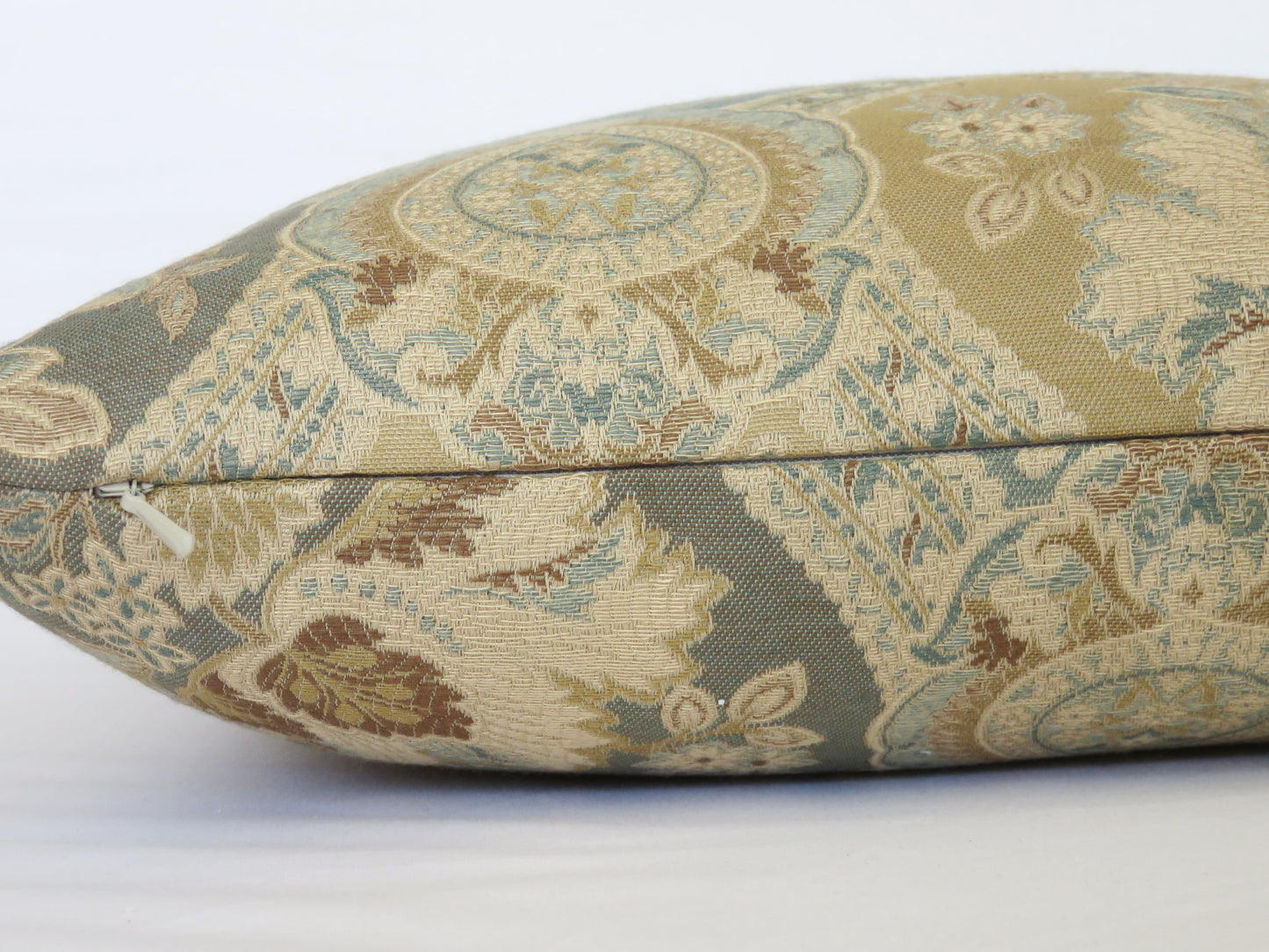 gold blue and brown floral brocade pillow cover