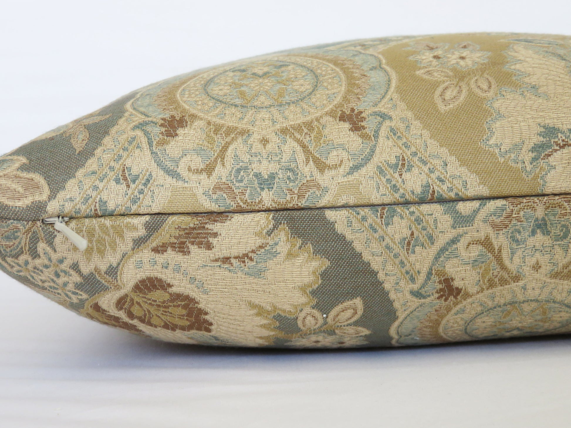 gold blue and brown floral brocade pillow cover