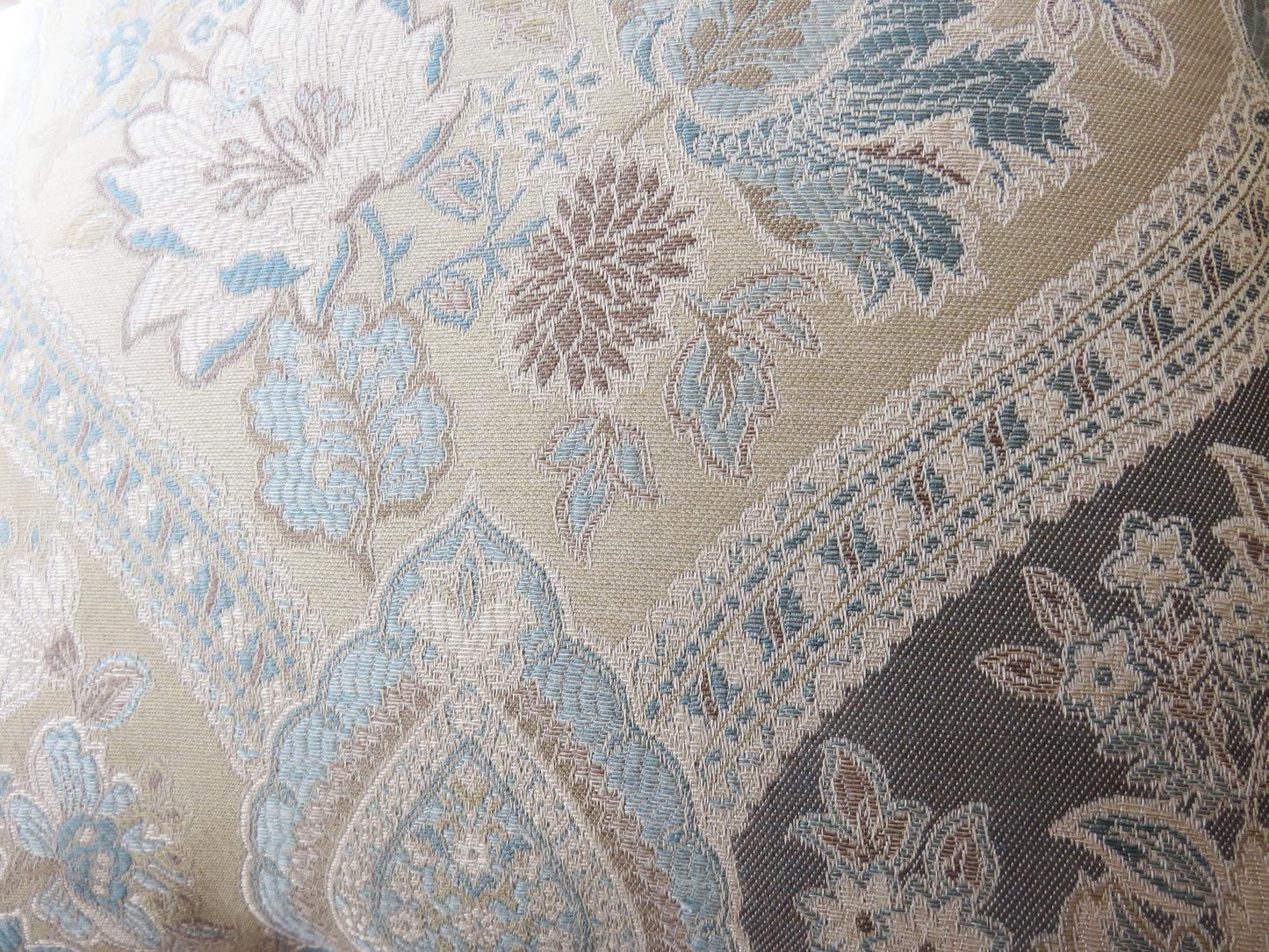 Gold and Blue Brocade Floral Pillow Cover