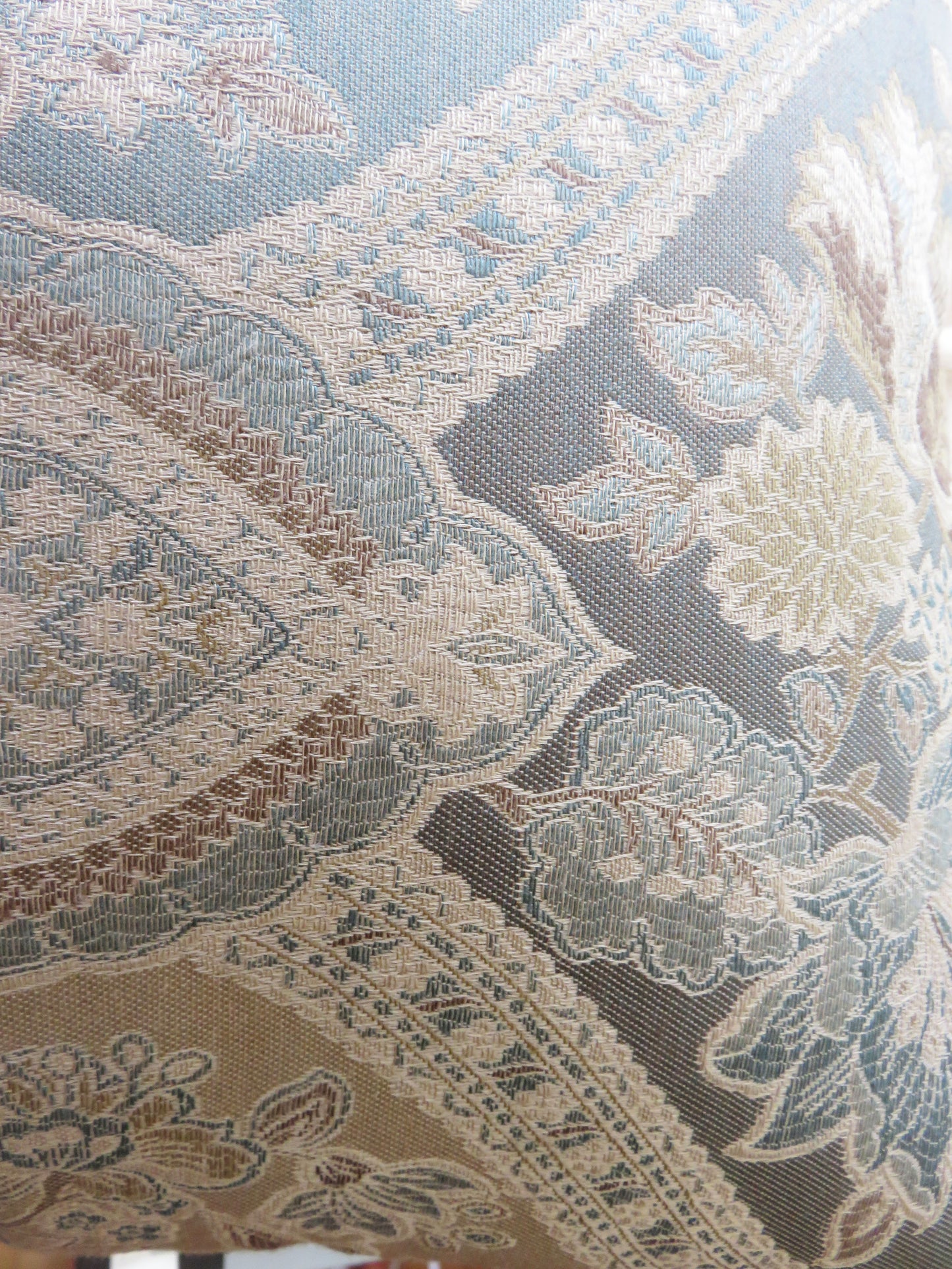 gold blue and brown floral brocade pillow cover