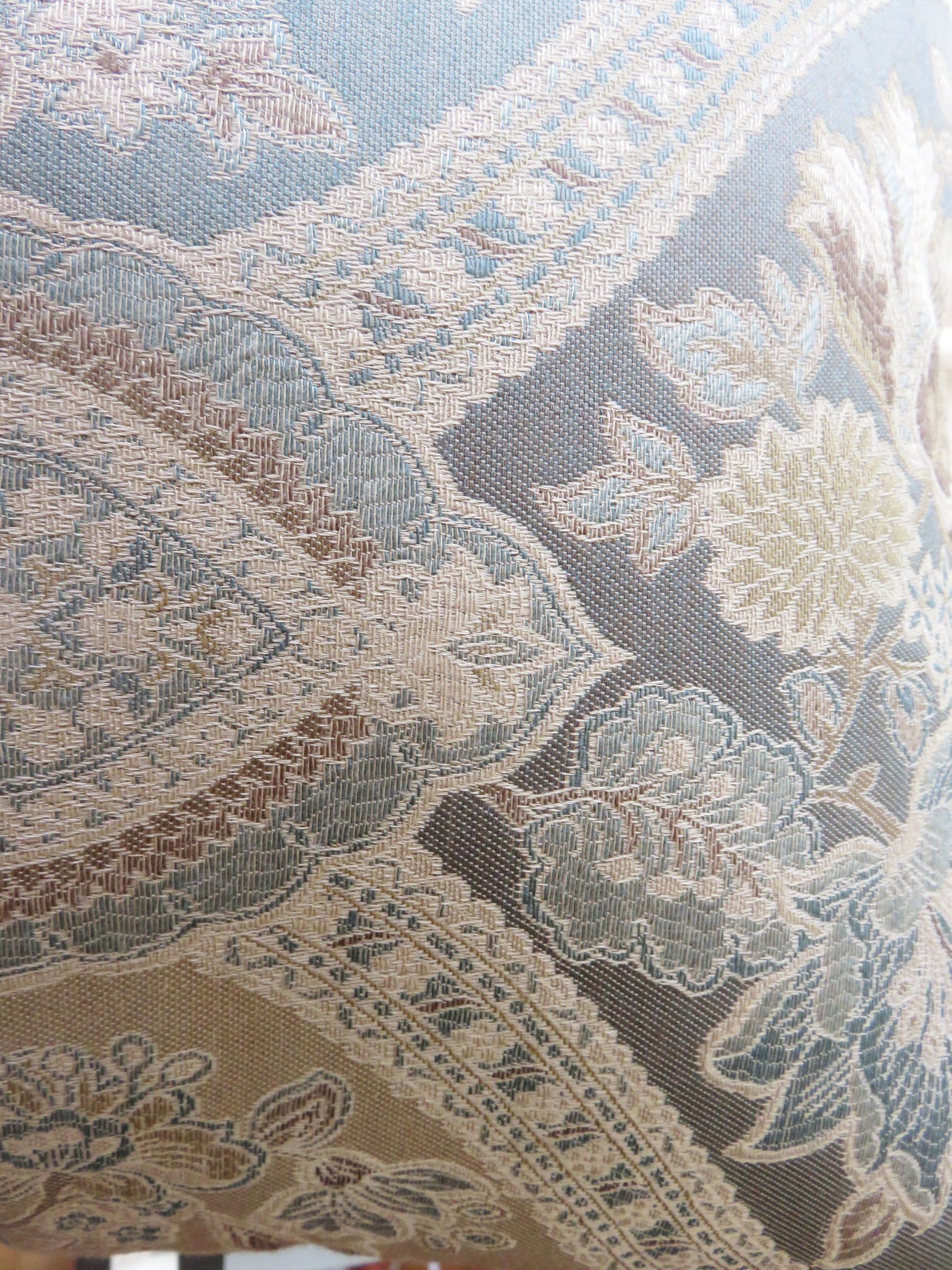gold blue and brown floral brocade pillow cover