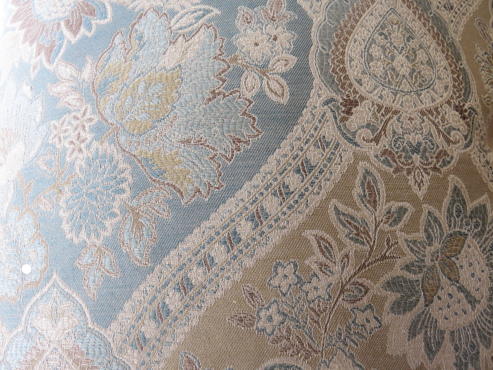 gold blue and brown floral brocade pillow cover