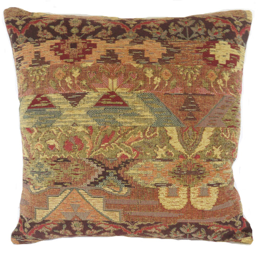 Southwest style chenille pillow cover in gold, brown, and rust tones