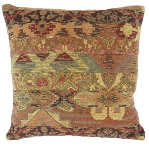 Southwest style chenille pillow cover in gold, brown, and rust tones