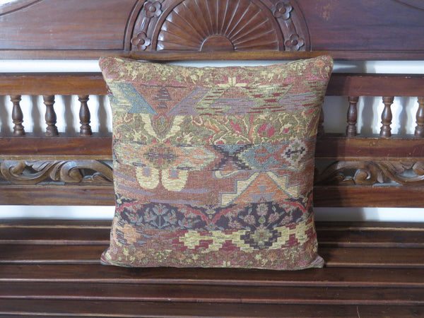 Southwest style chenille pillow cover in gold, brown, and rust tones