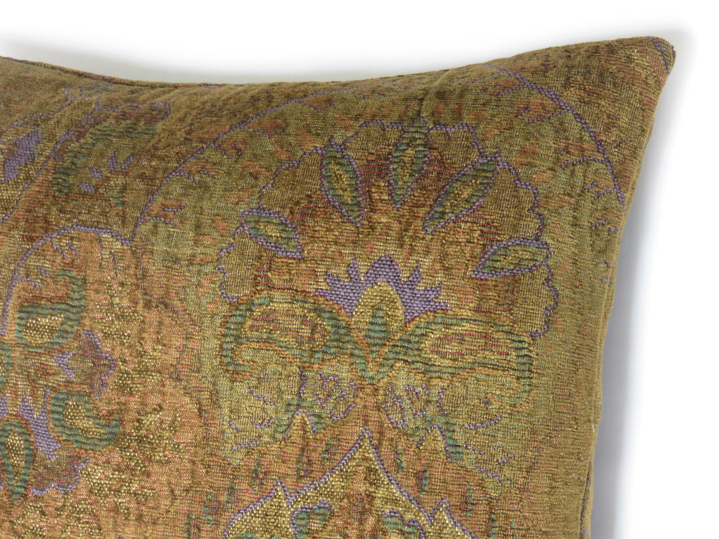 Golden Brown Paisley Chenille Pillow Cover with Purple and Green