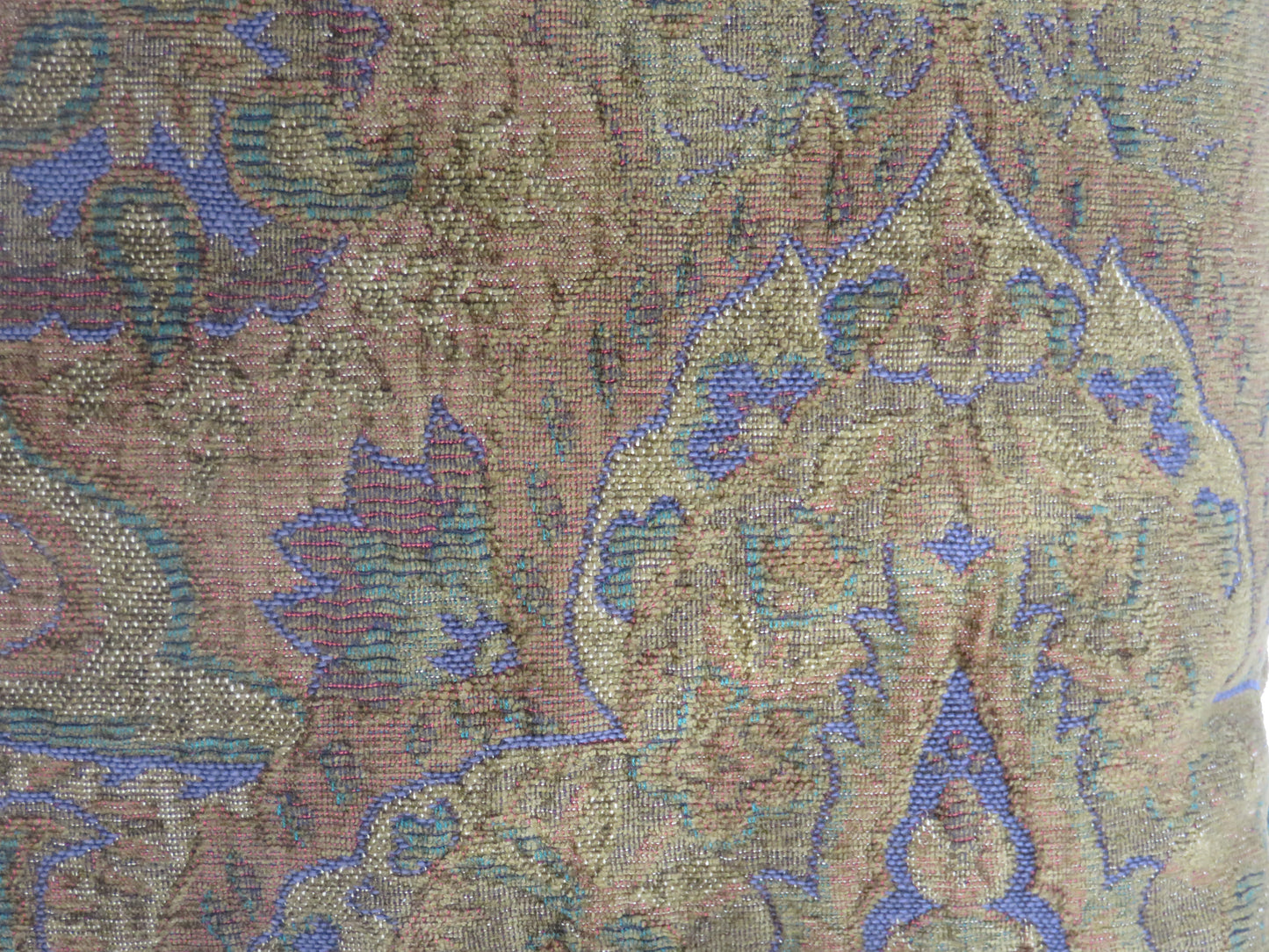 Golden Brown Paisley Chenille Pillow Cover with Purple and Green