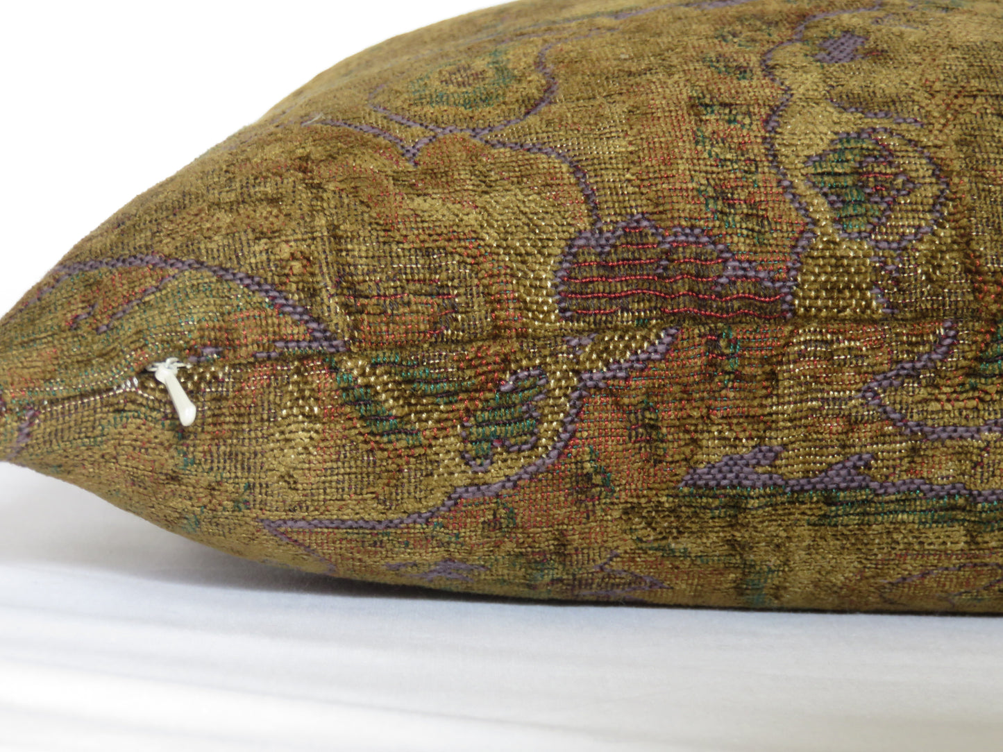 Golden Brown Paisley Chenille Pillow Cover with Purple and Green