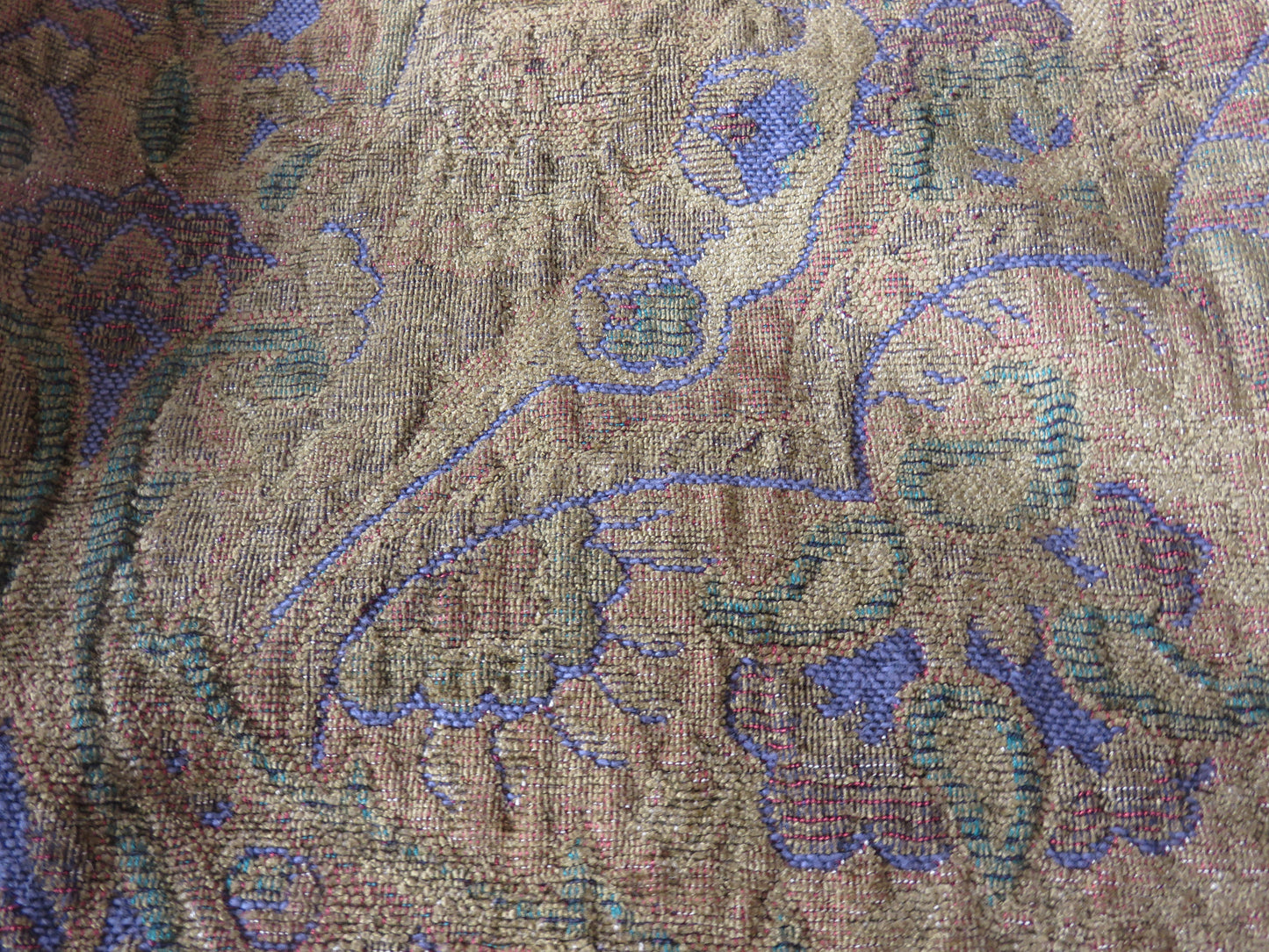 Golden Brown Paisley Chenille Pillow Cover with Purple and Green