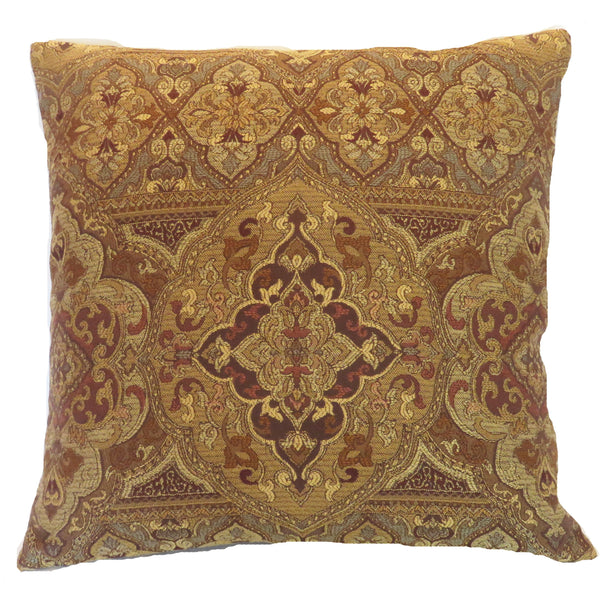 gold rust brown brocade medallion tapestry pillow cover