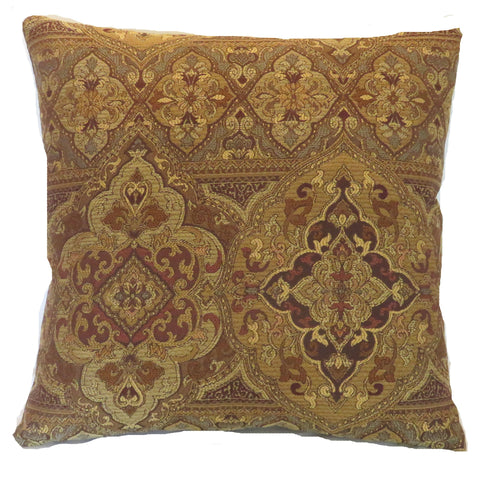 gold rust brown brocade medallion tapestry pillow cover
