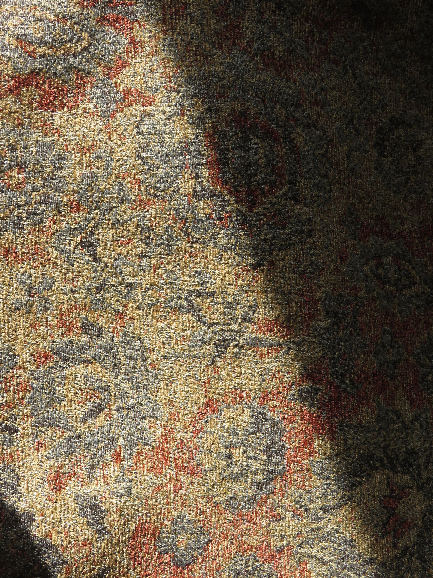 Grey Rust Gold Kilim Motif or Southwest Chenille Pillow Cover