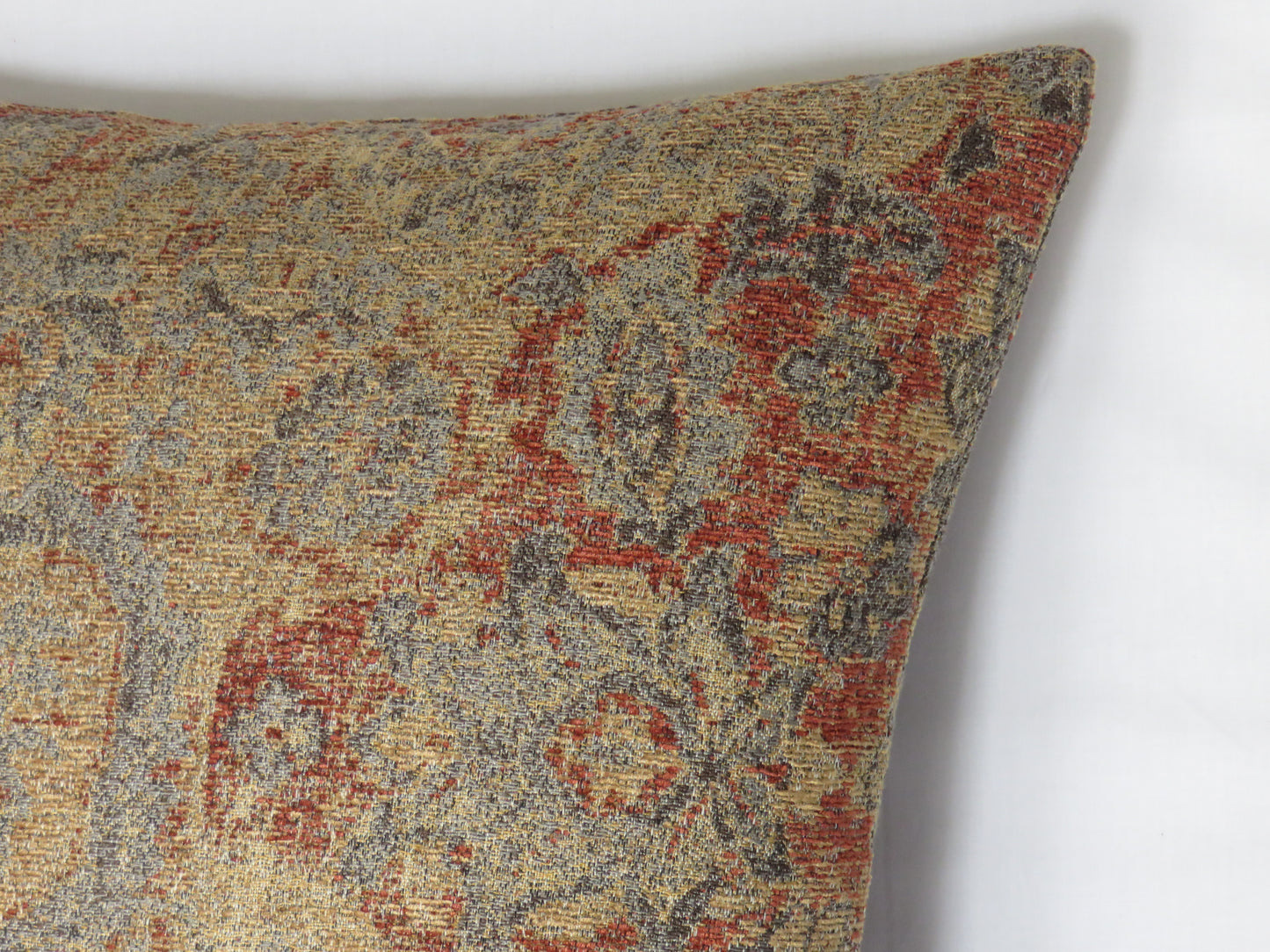 Grey Rust Gold Kilim Motif or Southwest Chenille Pillow Cover