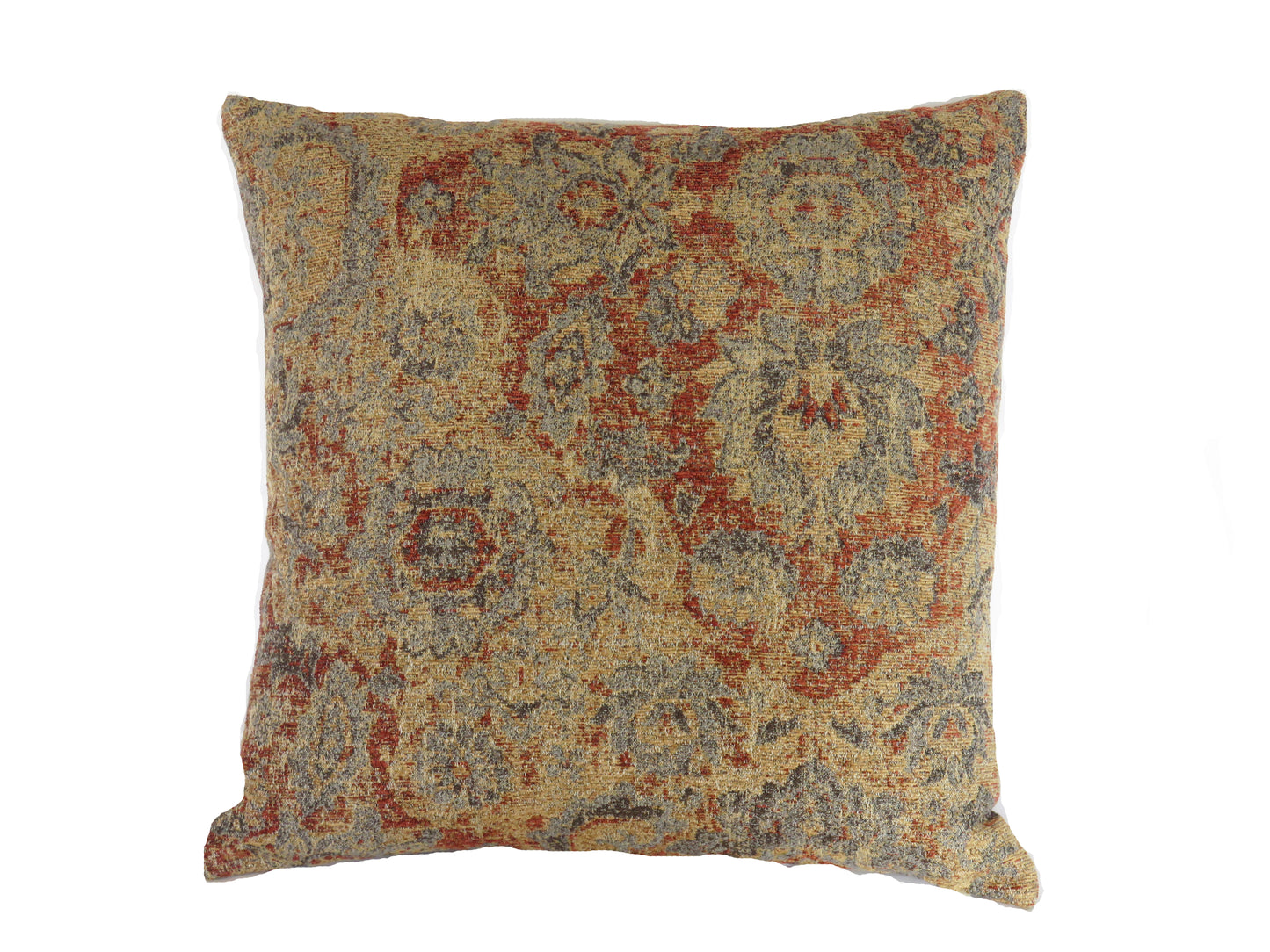Grey Rust Gold Kilim Motif or Southwest Chenille Pillow Cover
