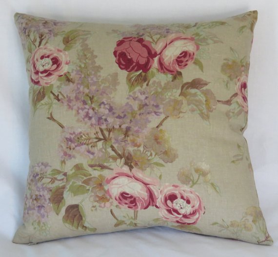 pink roses on tan pillow