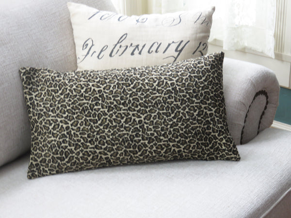 leopard chenille lumbar pillow cover in black and cream
