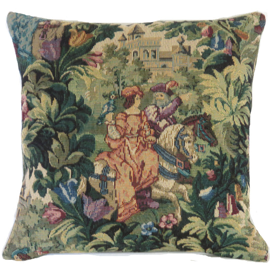 pink milady on horse verdure tapestry pillow cover