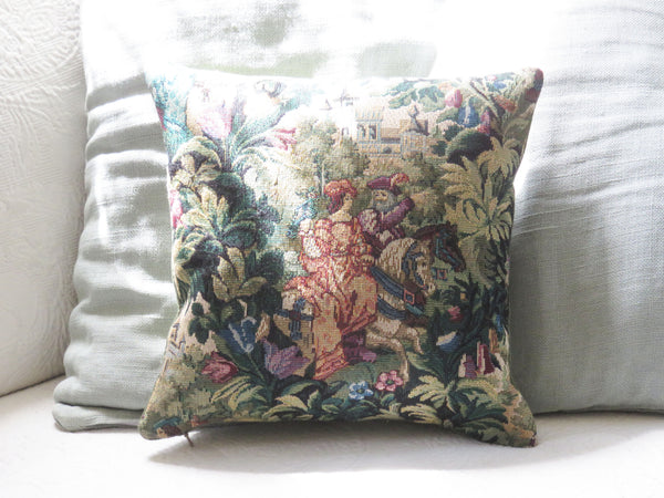 pink milady on horse verdure tapestry pillow cover