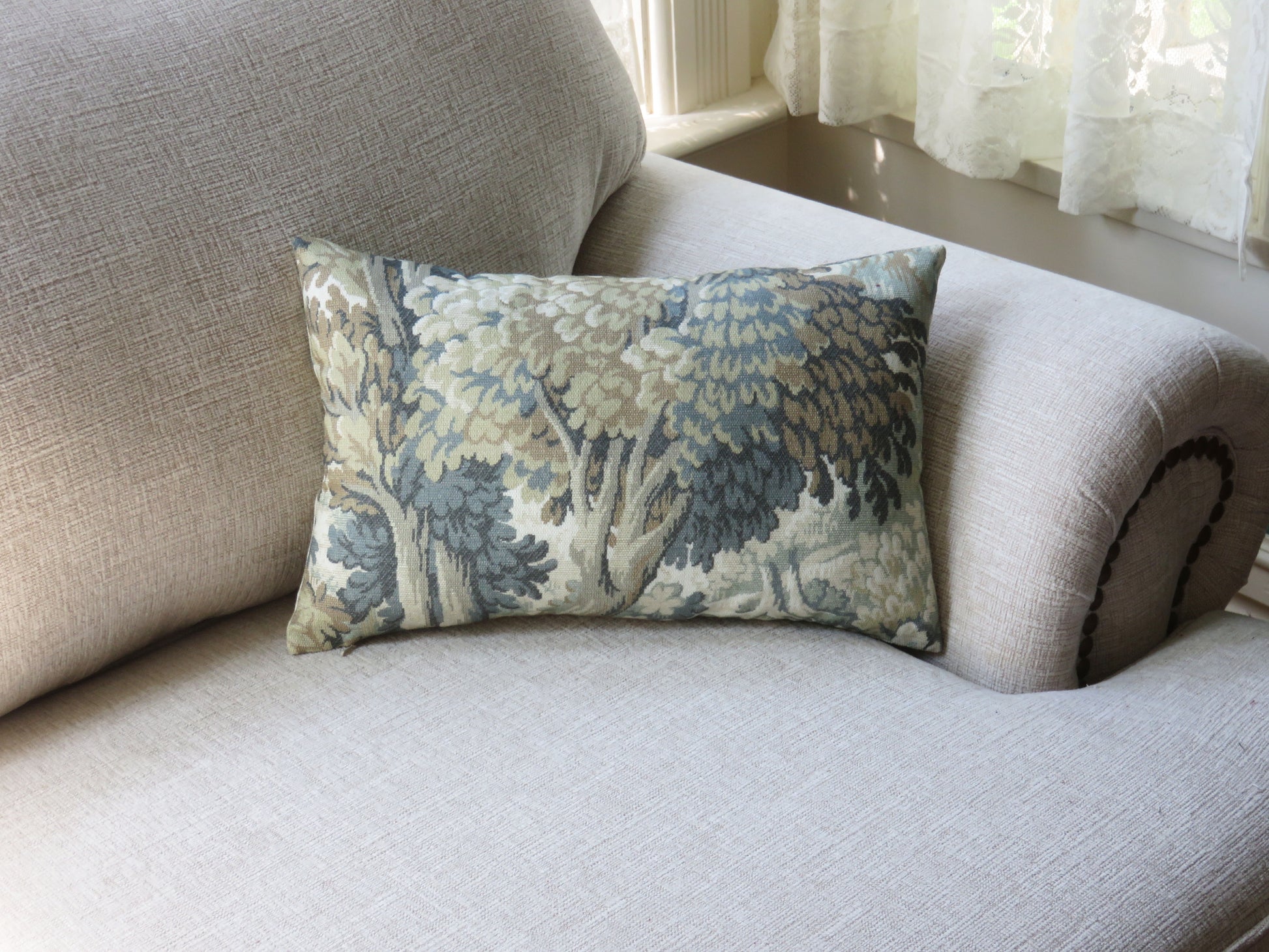 misty teal forest lumbar pillow cover