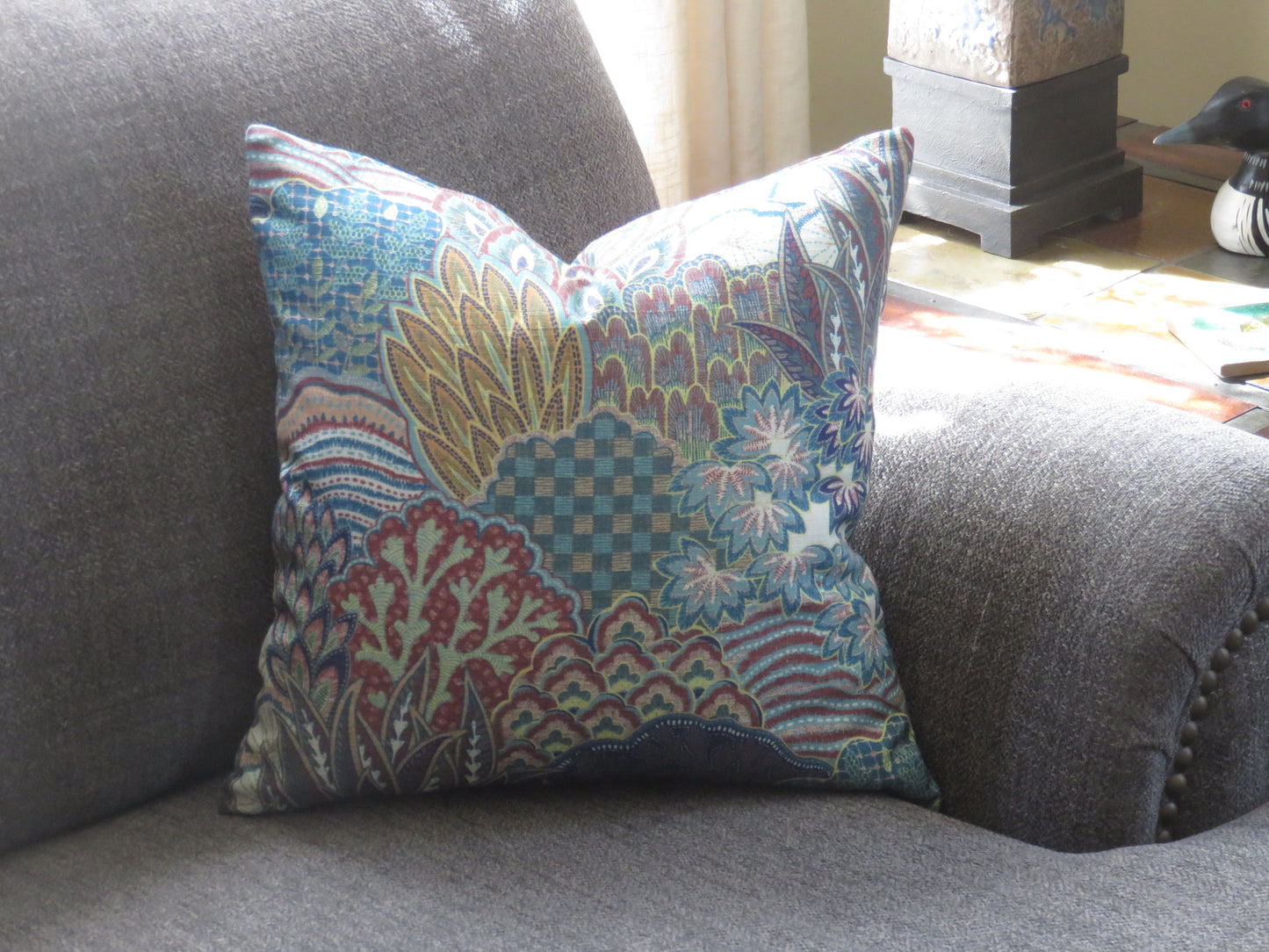 mod leaves and floral pillow cover