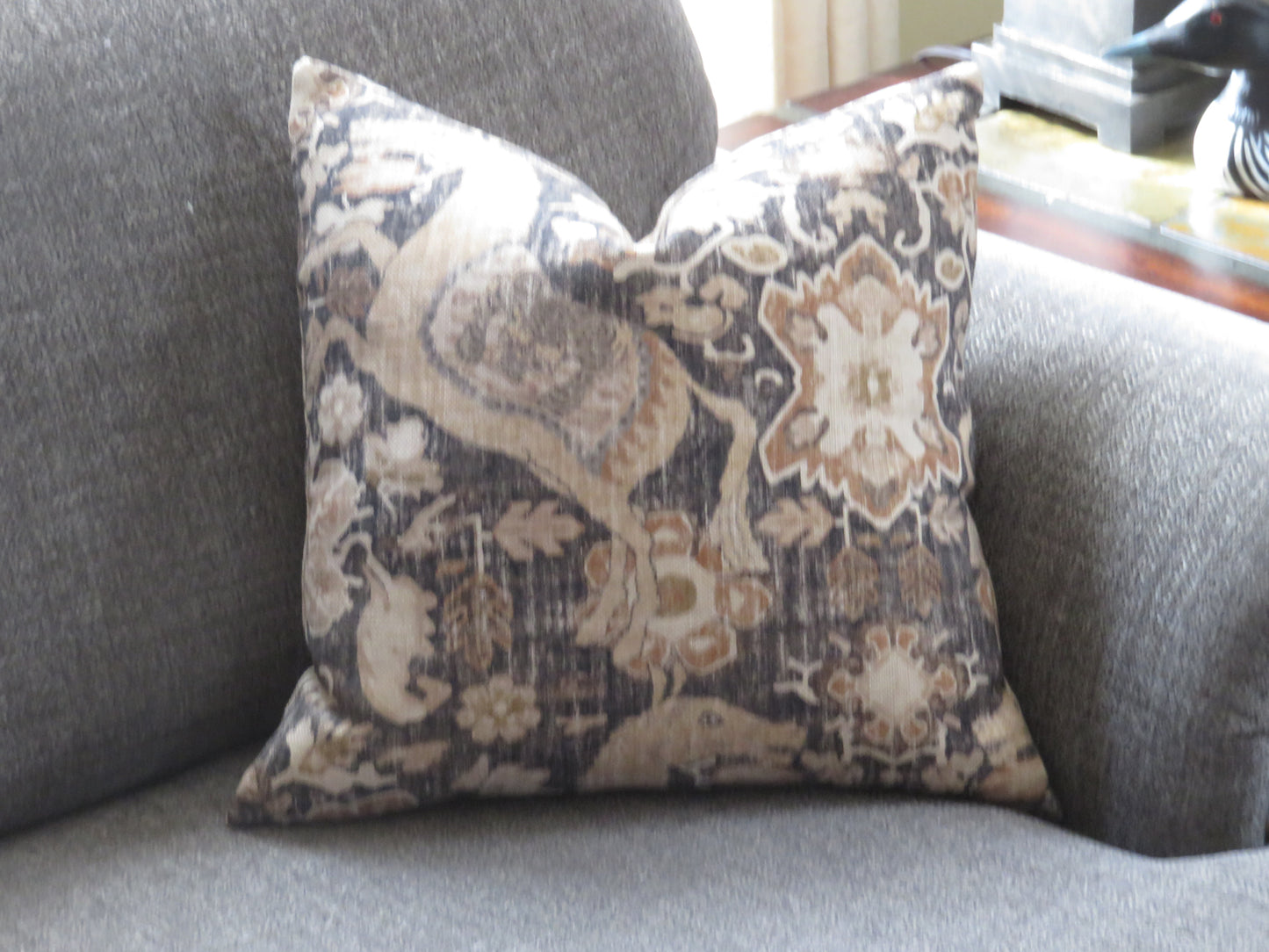 Black and Tan Asian Horse Pillow Cover, P Kaufmann Nangchen Pony Fabric in Smoke