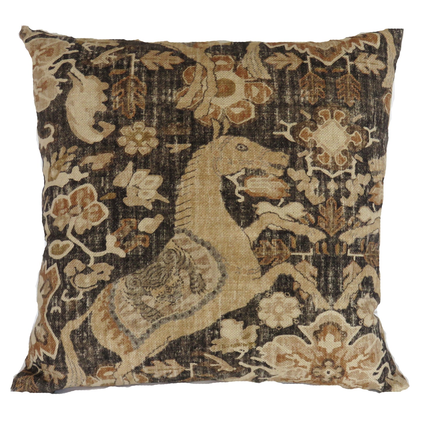 Black and Tan Asian Horse Pillow Cover, P Kaufmann Nangchen Pony Fabric in Smoke