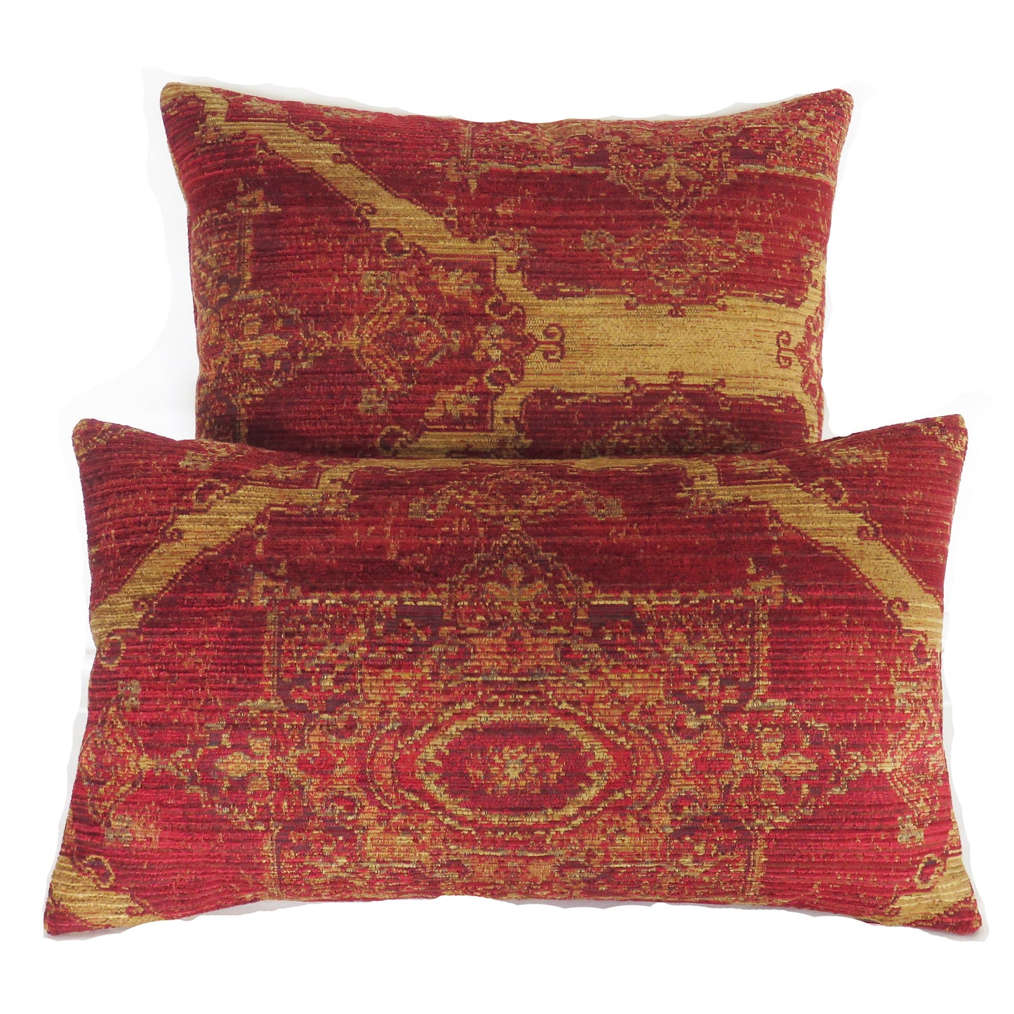 Red and Gold Medallion Pillow Cover,  Woven Jewel Tapestry Brocade - Nazilli