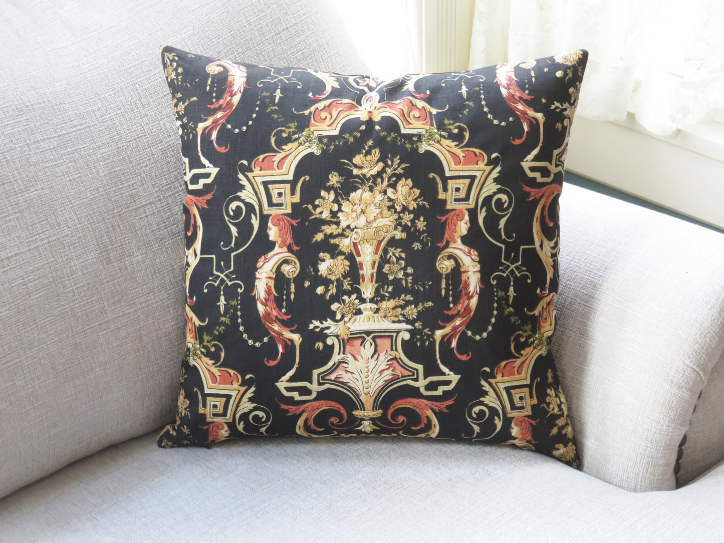 Neoclassic Urn in Orange & Black Style Pillow Cover