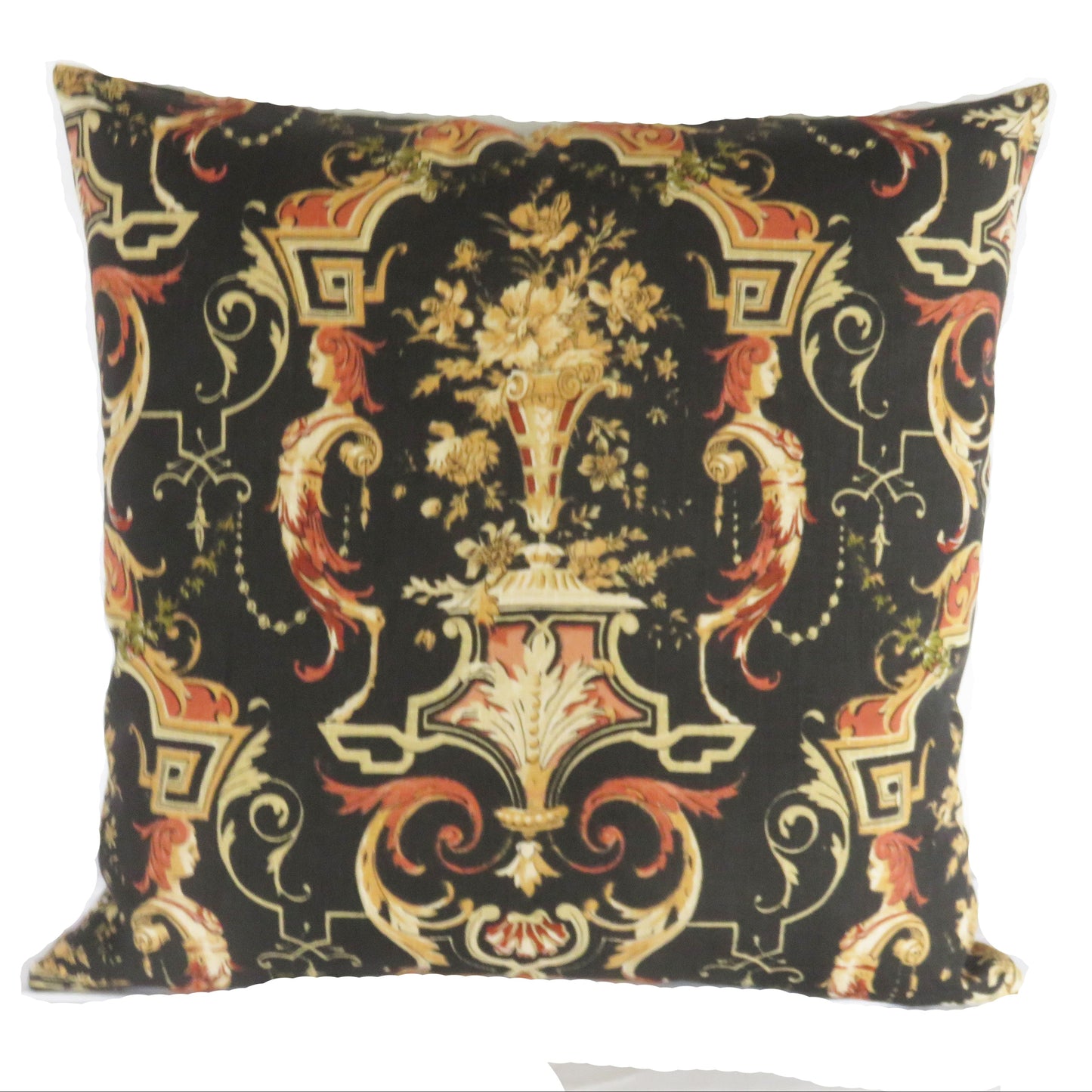 Neoclassic Urn in Orange & Black Style Pillow Cover