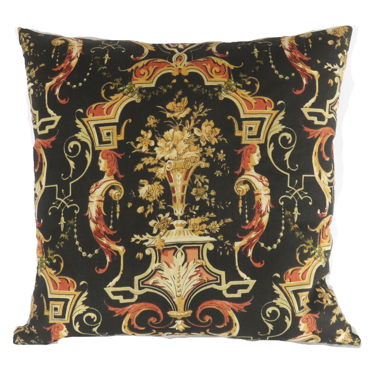 Neoclassic Urn in Orange & Black Style Pillow Cover