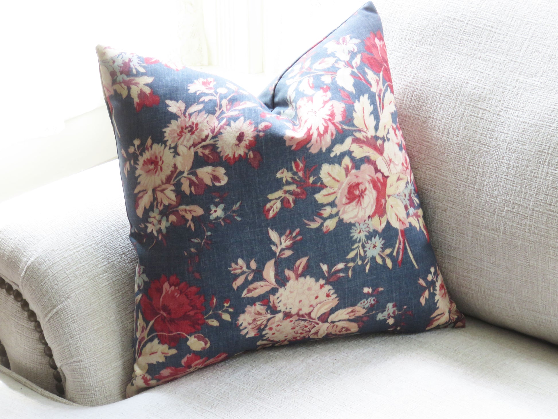 newbury blue and pink floral pillow cover