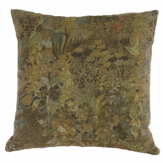olive green and gold weathered chenille tapestry pillow cover