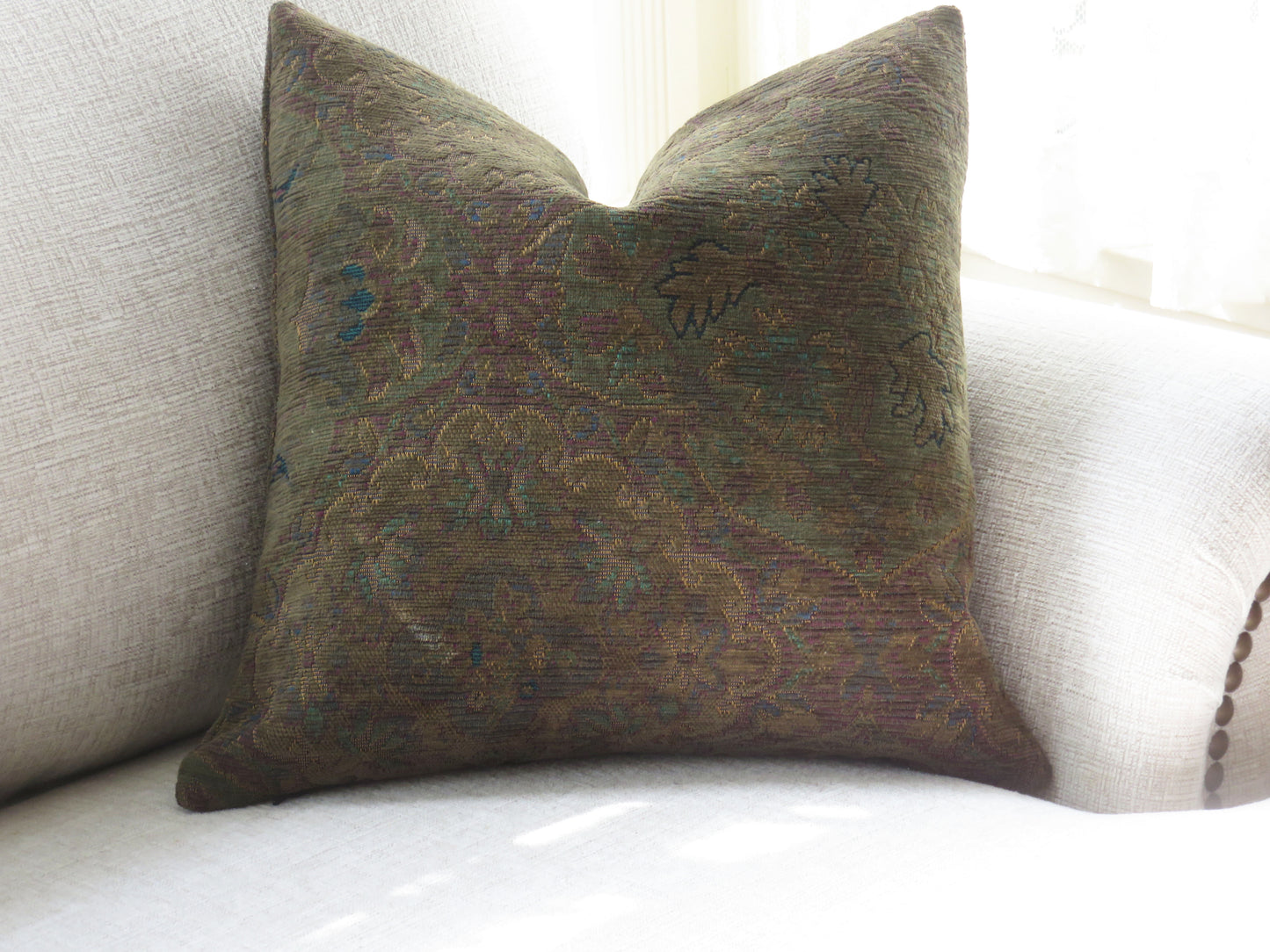 olive green medallion chenille pillow cover