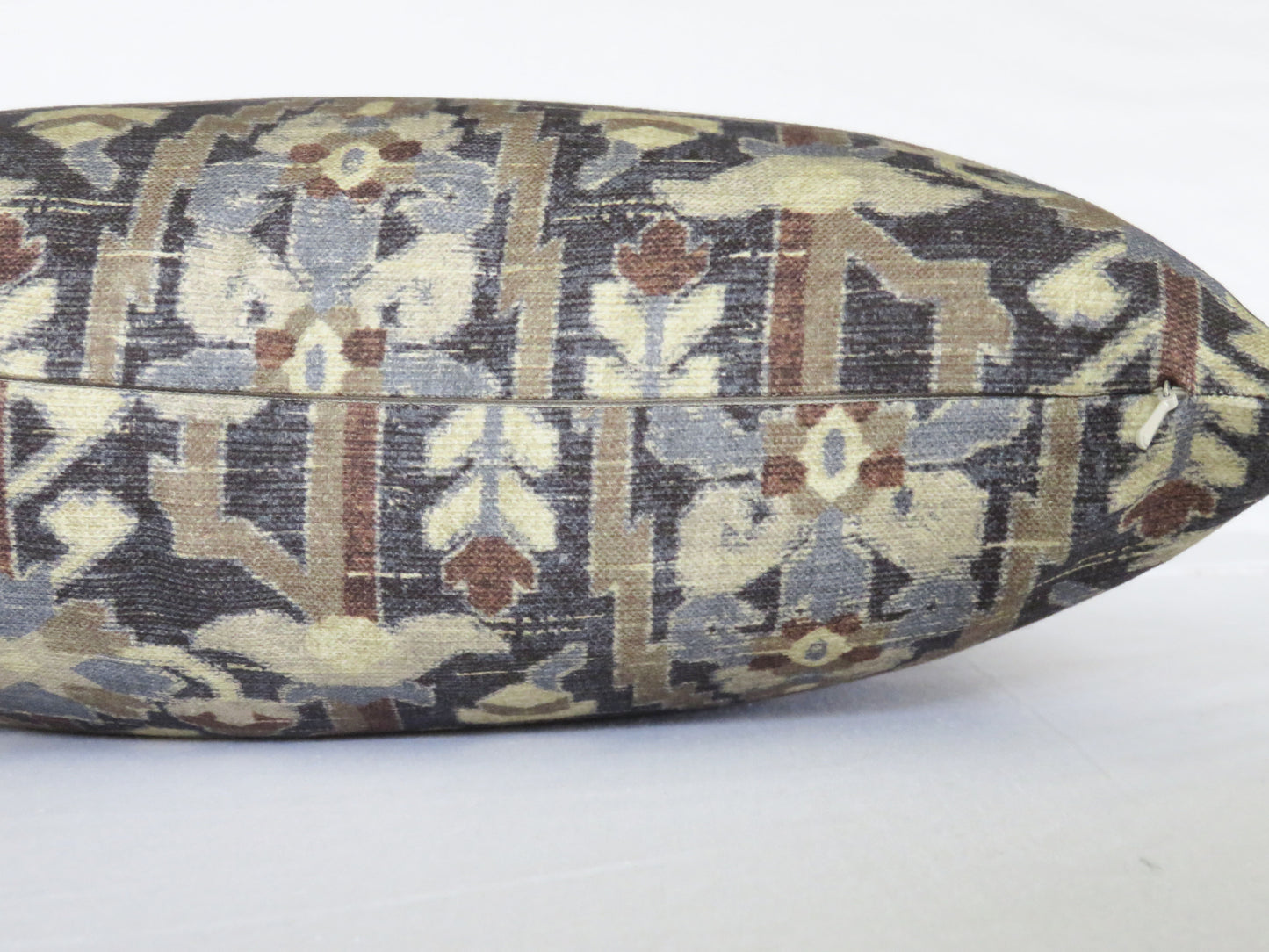 brown and grey geometric pillow cover made from P kaufmann Pasha Teak cotton fabric