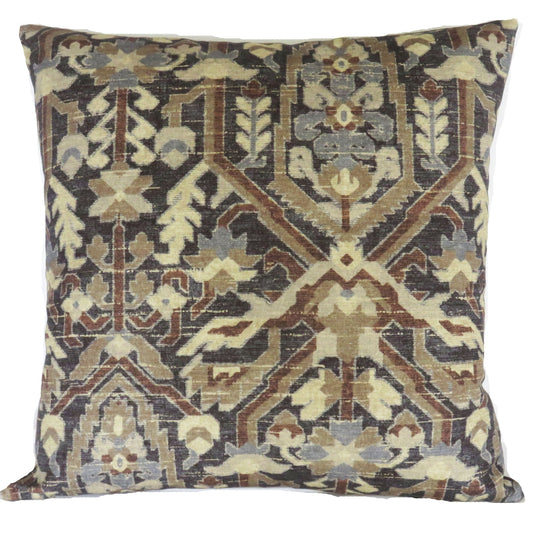 brown and grey geometric pillow cover made from P kaufmann Pasha Teak cotton fabric