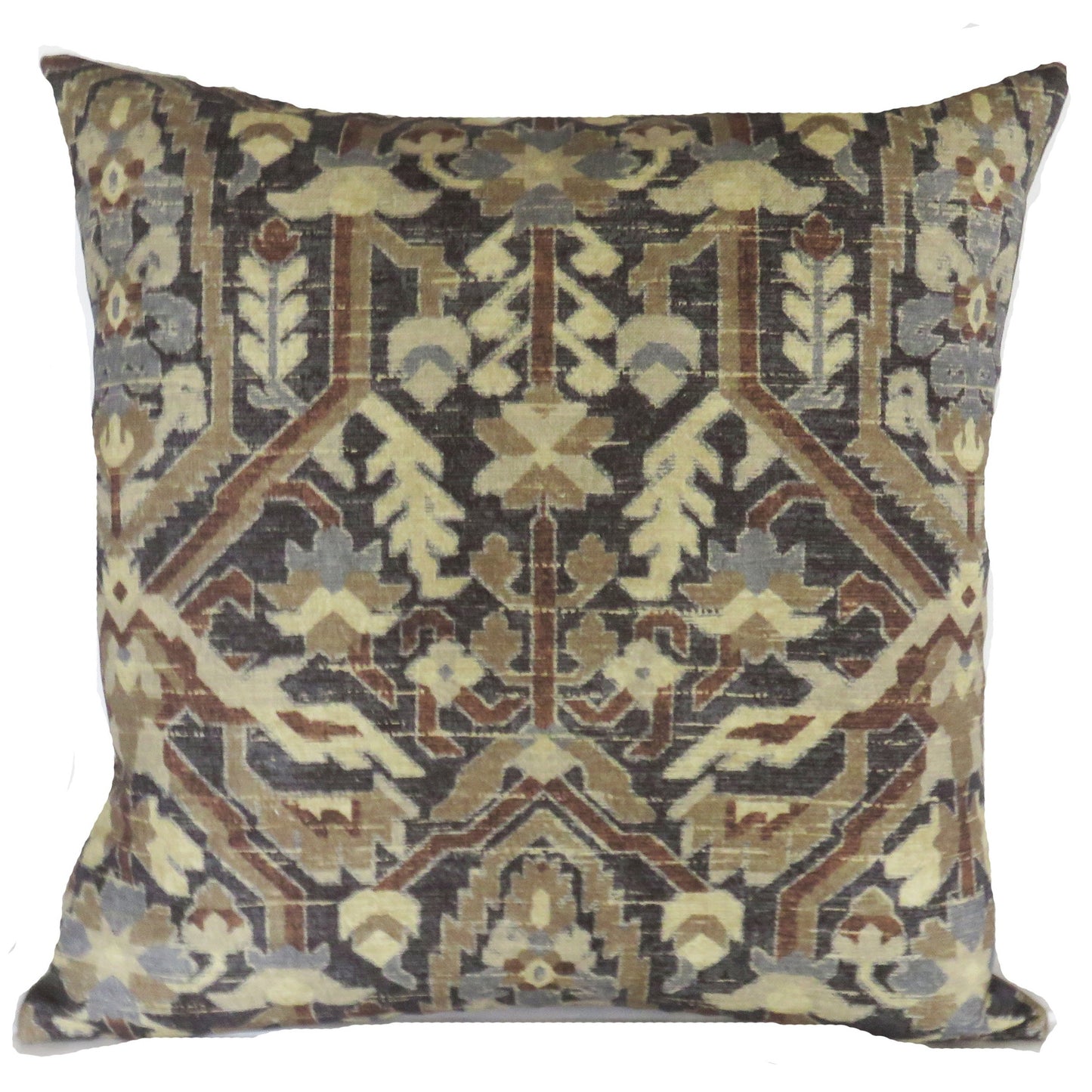 brown and grey geometric pillow cover made from P kaufmann Pasha Teak cotton fabric