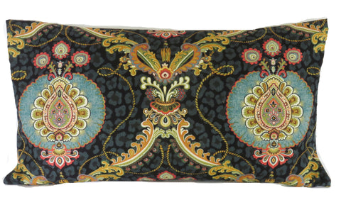 peacock scarf motif pillow cover in teal gold coral 