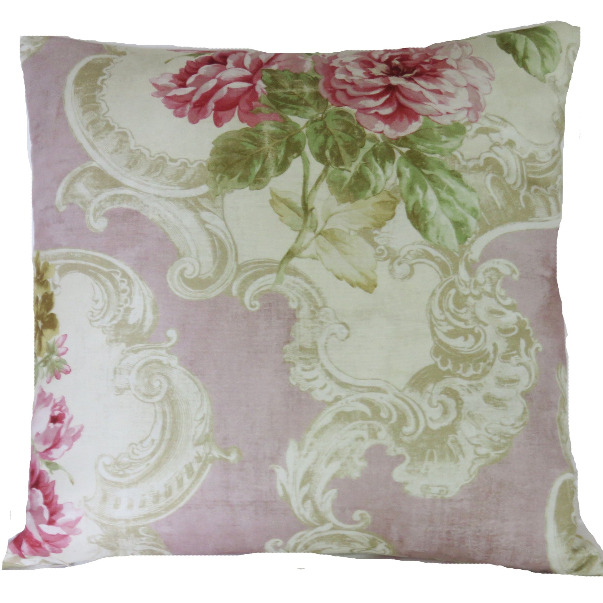 pink rose rococo pillow cover